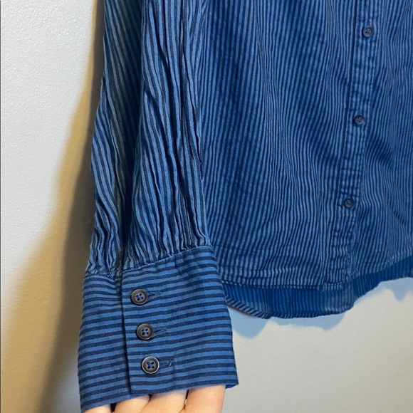 Sundance Button Up Shirt Women XL Blue Striped 100% Cotton Oversized Long Sleeve - Picture 4 of 13